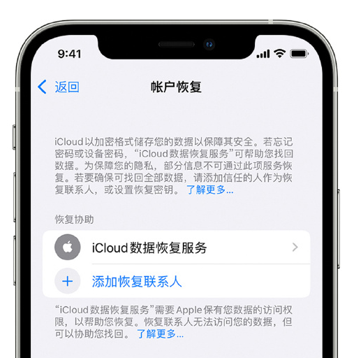 龙岗苹果手机维修分享在 iPhone 上设置帐户恢复联系人的方法 