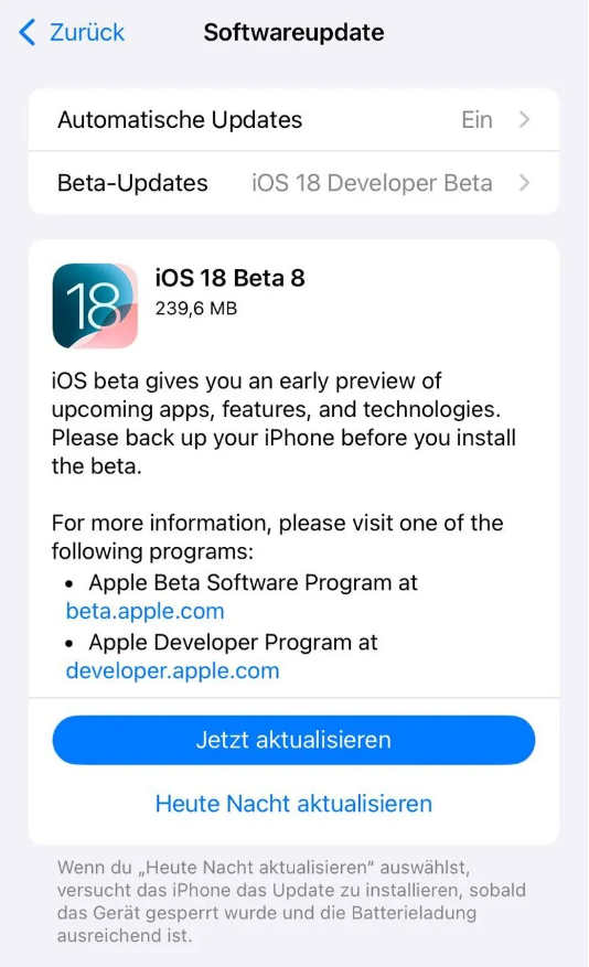 龙岗苹果手机维修分享苹果 iOS / iPadOS 18 开发者预览版 Beta 8 发布 